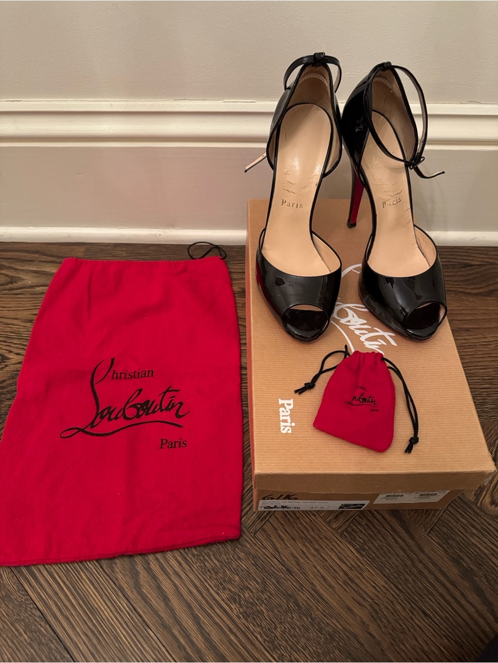 Christian Louboutin Claudia 120 Metal Patent Peep-Toe Ankle-Strap Heels